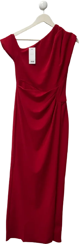 Modern Dresslipsy london Lipsy Red Off Shoulder Fit And Flare Asymmetrical Midi Dress UK 6