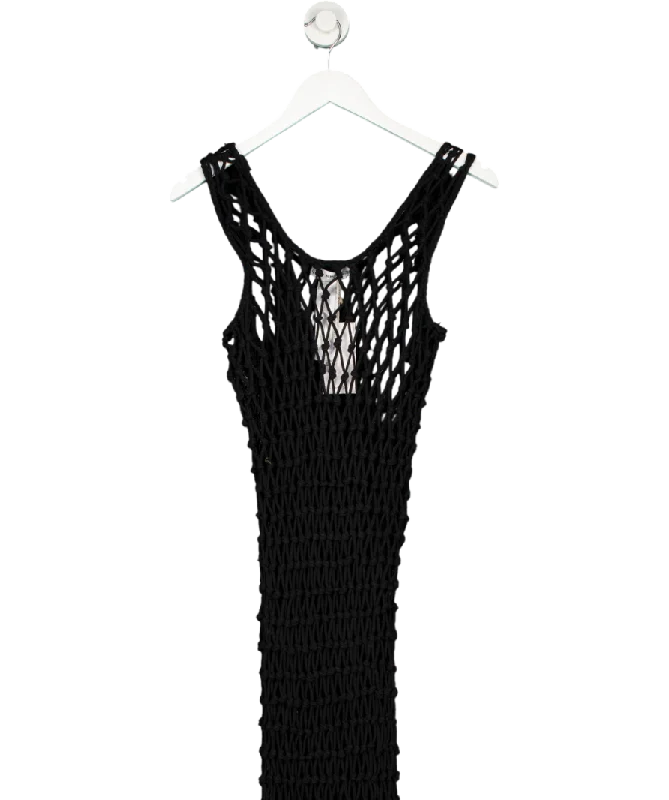 Office DressMANGO Black Mesh Dress With Fringe Detail UK 8