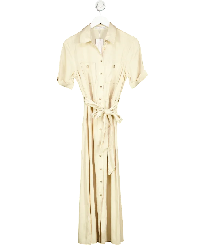 Party DressMANGO Cream Satin Shirt Dress UK 10