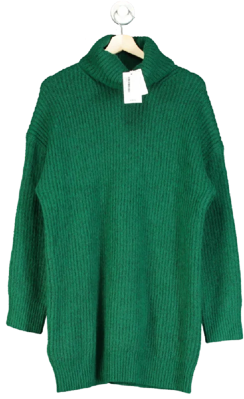 School DressMANGO Green Ribbed Turtle Neck sweater Dress UK S