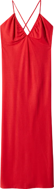 Designer DressMANGO Red Ruched Midi Dress UK 10