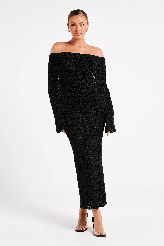 Sheath DressMarisol Off Shoulder Boucle Maxi Dress - Black