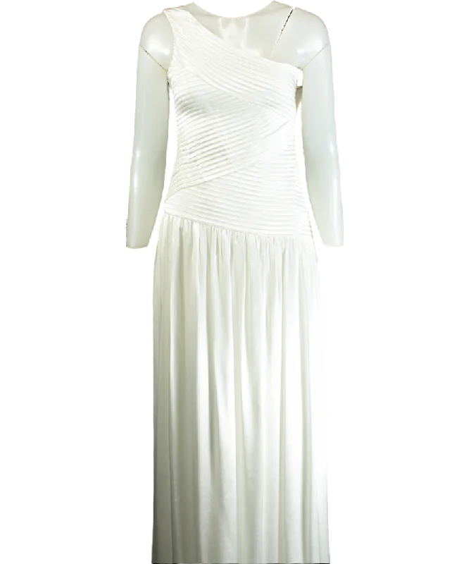 Dance DressMeshki White Jenna One Shoulder Pleated Maxi Dress UK XS