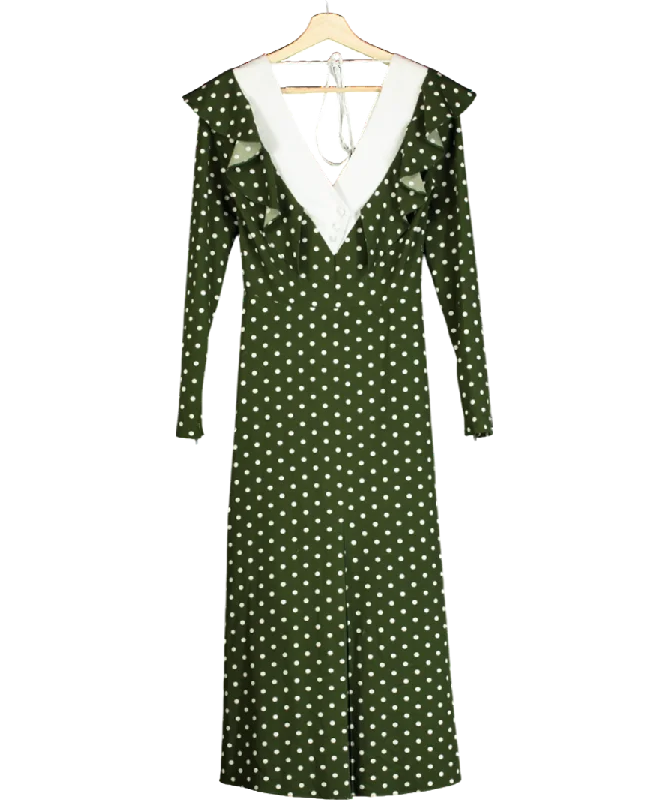 Sheer DressMUSE Green Polka Dot Tie Back Midi Dress UK 8