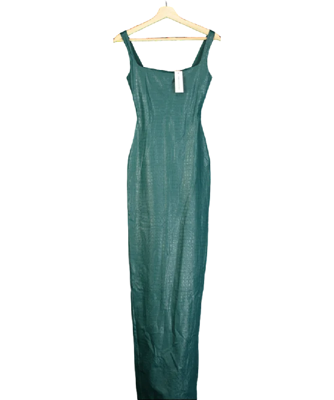 Peplum DressNaked Wardrobe Green Vegan Leather Croc Tank Maxi Dress UK XS