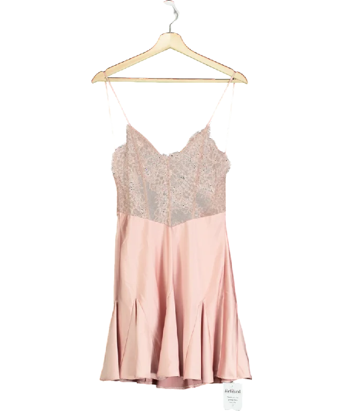 Embroidered DressPink Lace Detail Satin Night Dress UK S