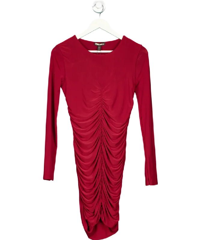 Prom DressPink Vanilla Red Long Sleeve Ruched Dress UK 10