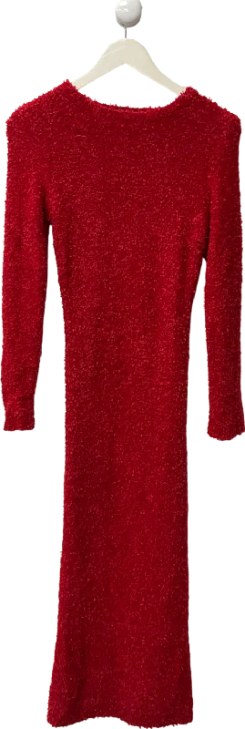 Uniform DressPrettyLittleThing Red Fuzzy Knit Long Sleeve Maxi Dress UK S