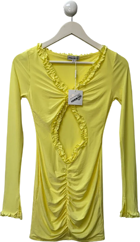 Lace DressPublic Desire Frill Detail Cut Out Ruched Mini Dress Yellow UK 8