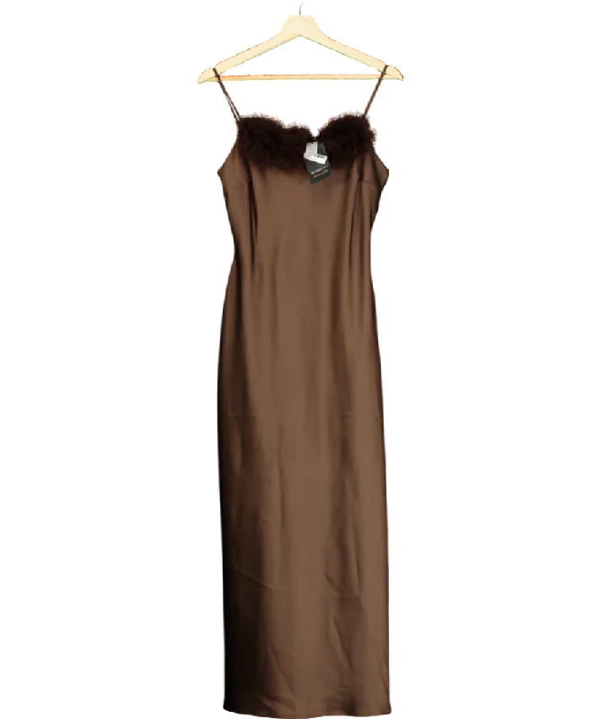 Utility DressRiver Island Brown Feather Trimmed Slip Dress UK 8