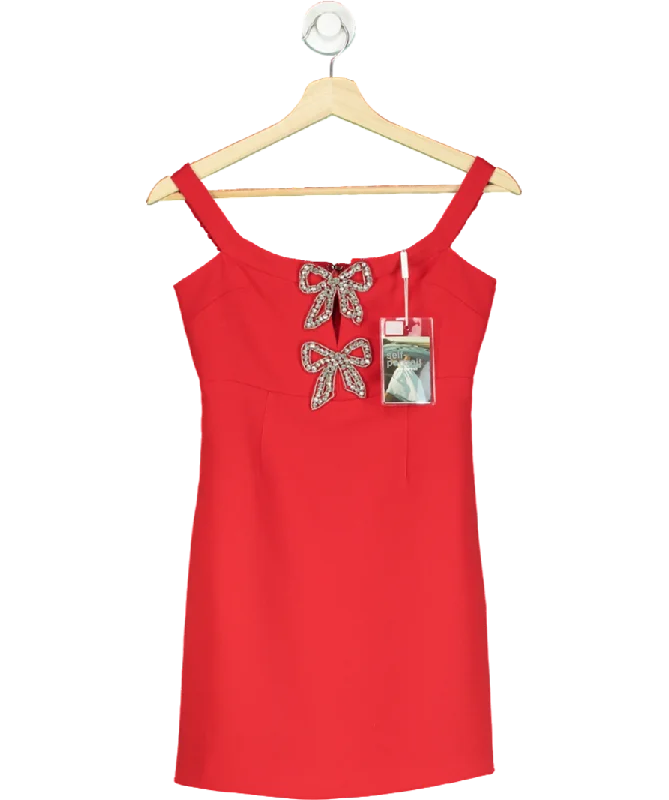 Kimono DressSelf-Portrait Red Crepe Bow Mini Dress UK 6