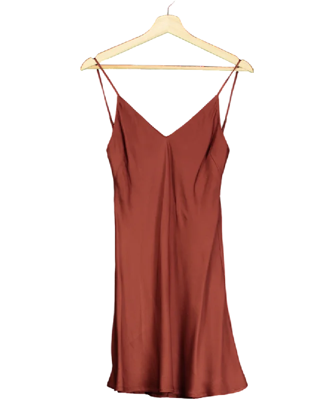 Slit DressStudio Matis Brown V-back Satin Mini Dress UK XS