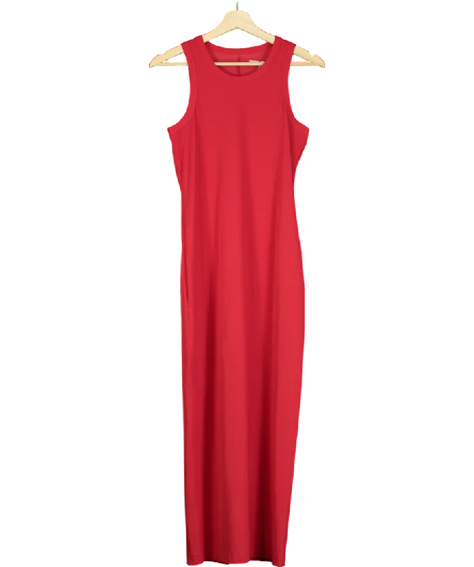 Puff-sleeve DressTRVL DRSS Red Ribbed Sleeveless Maxi Dress UK S