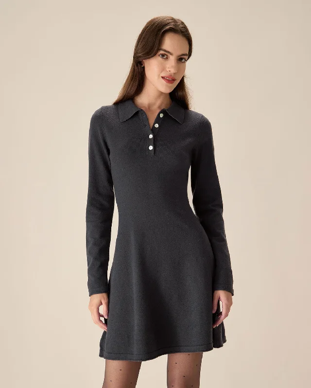 Shirt DressGrey Pleated Sweater Mini Dress