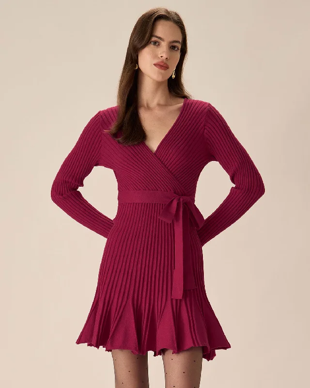 Empire Waist DressWine Red Wrap Sweater Mini Dress