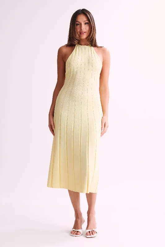 Ballet DressAdrienne Halter Neck Midi Dress - Lemon