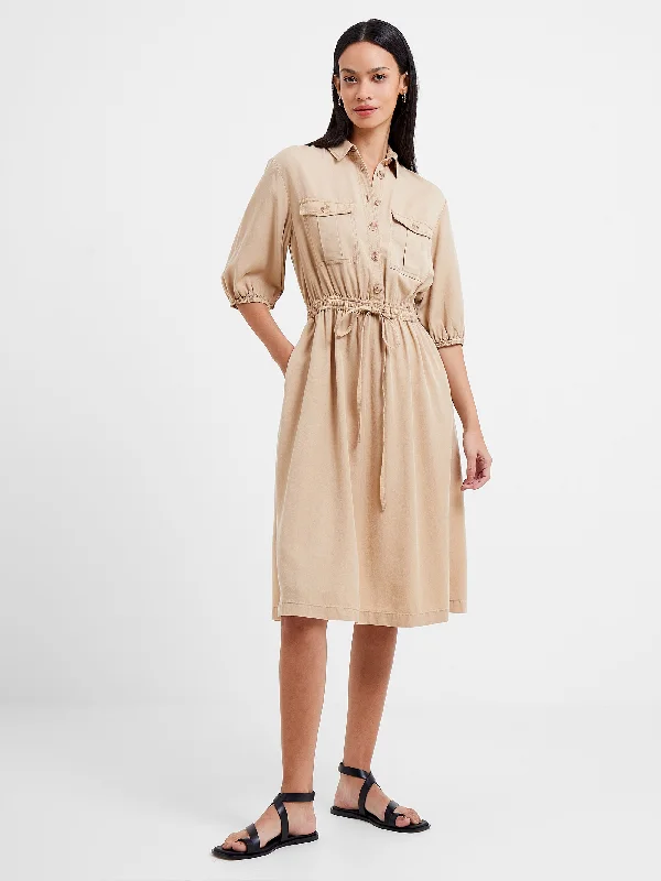 One-shoulder DressElkie Twill Drawstring Shirt Dress