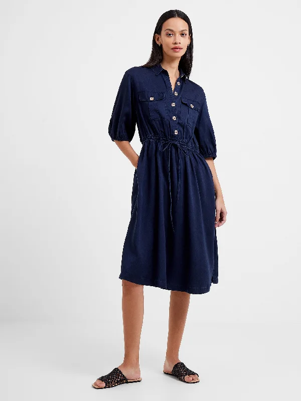 Off-the-shoulder DressElkie Twill Drawstring Shirt Dress