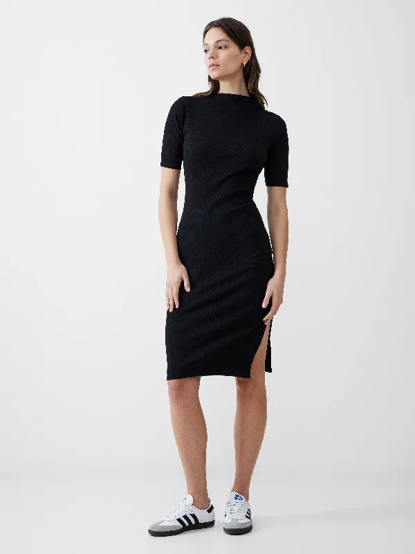 High-low DressRib Turtle Neck Dress