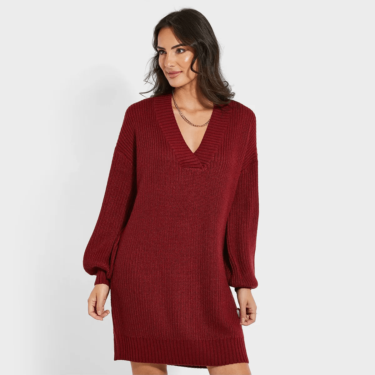 Asymmetrical DressThreadbare Ladies Knitted V Neck Dress