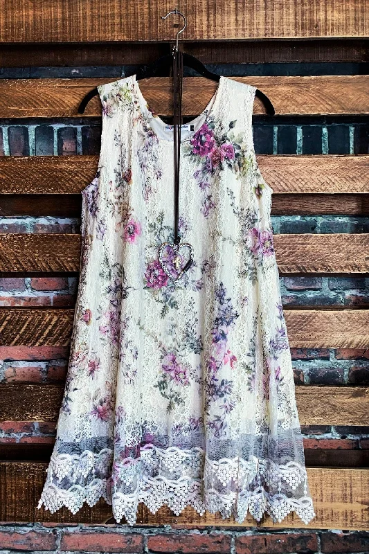 TunicTopWaveA LITTLE ENCHANTMENT ROSES LAYERED SLIP DRESS TUNIC IN  BEIGE & FLORAL