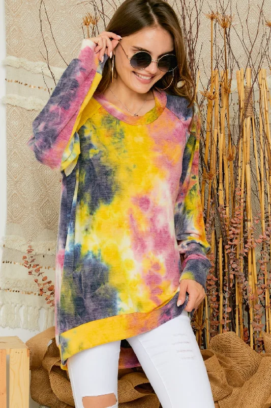 TunicTopVibeAdora Water Colored Tie Dye Cold Shoulder Tunic