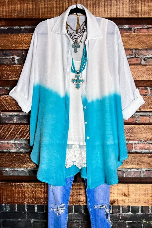 TunicTopNovaALL DAY BEAUTIFUL & COMFY LIGHTWEIGHT SHIRT TUNIC TIE DYE BLUE & IVORY