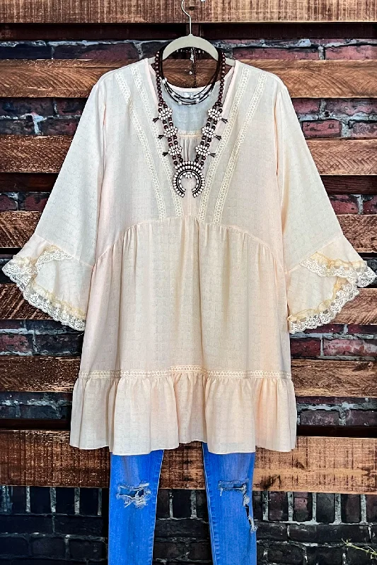 TunicTopOasisALL THE PRETTY THINGS BEIGE LACE TRIM DRESS TUNIC