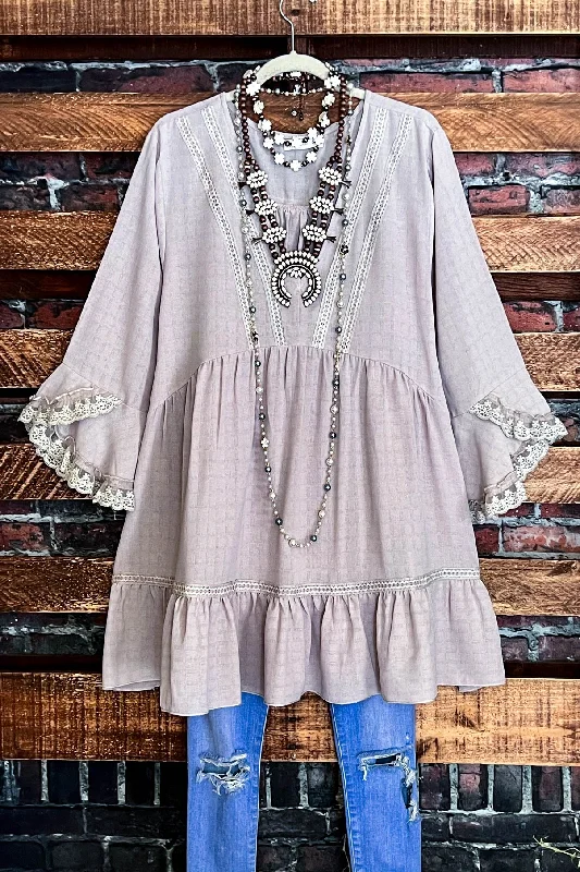 TunicTopZenithALL THE PRETTY THINGS TAUPE LACE TRIM DRESS TUNIC