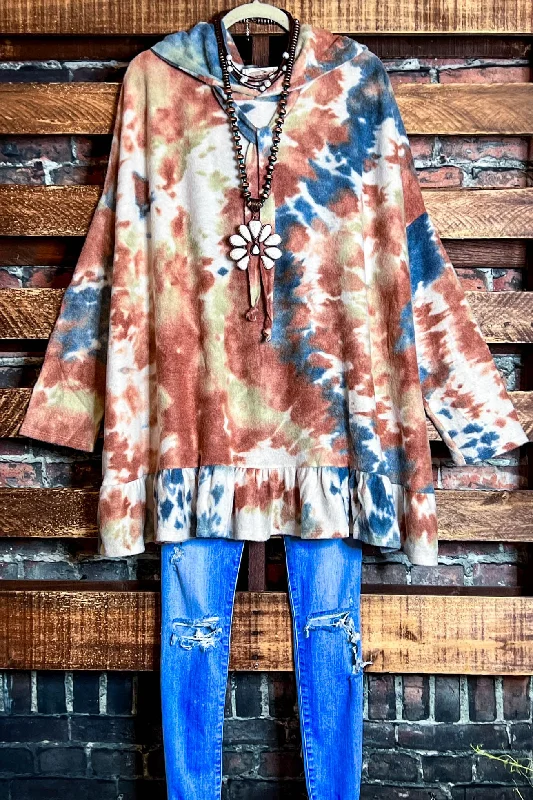 TunicTopPrimeBEST DEFINITION OF COMFY & SOFT OVERSIZED SWEATER TUNIC TIE DYE BLUE & RUST