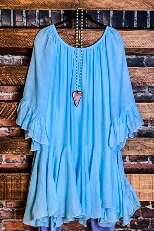 TunicTopIronBOHO-HIPPIE SWING OVERSIZED COMFY TUNIC DRESS IN LIGHT BLUE