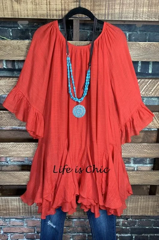 TunicTopCentaurBOHO-HIPPIE SWING OVERSIZED COMFY TUNIC DRESS IN RUST