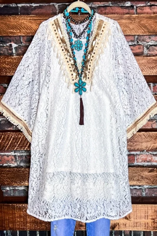 TunicTopBlazeBOHO VINTAGE INSPIRED LACE WHITE DRESS COVER UP TUNIC