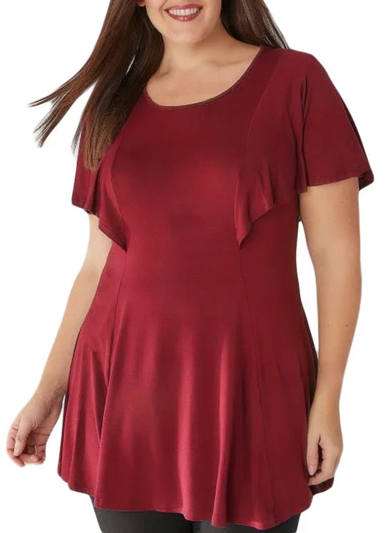 TunicTopOrbitBurgundy Peplum Tunic Top with Angel Sleeves- Plus Size