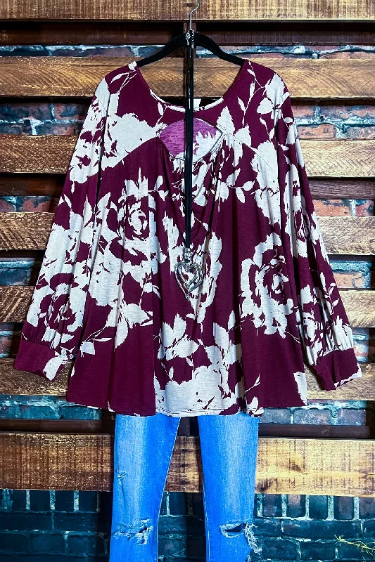 TunicTopGladiatorCHEERFUL MOMENTS WINE FLORAL TUNIC