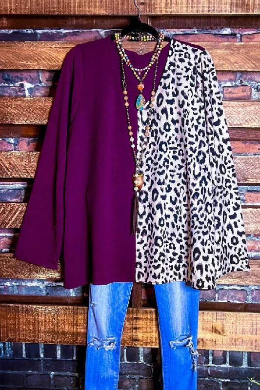 TunicTopSamuraiCOMFORTABLE CHARM PLUM & LEOPARD PRINT TUNIC