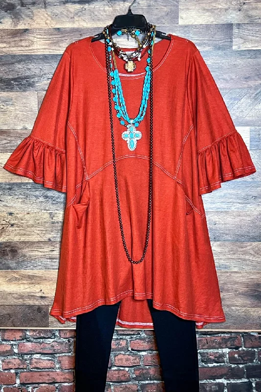 TunicTopValleyComfy Style Peasant Pocket Tunic in Rust