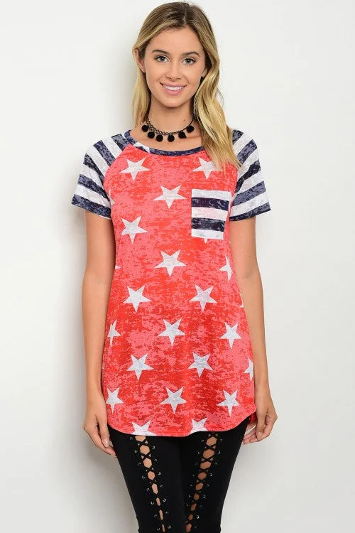 TunicTopValkyrieAmerican Flag Short Sleeve Tunic Top