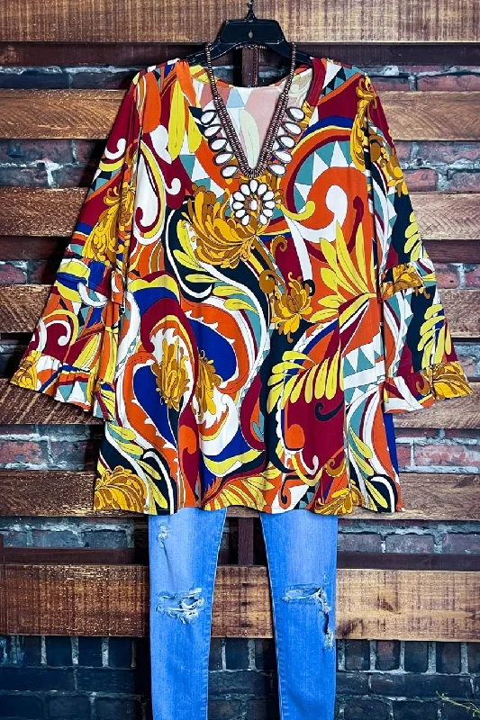 TunicTopLunarETERNALLY PERFECT DAMASK MULTI-COLOR TUNIC