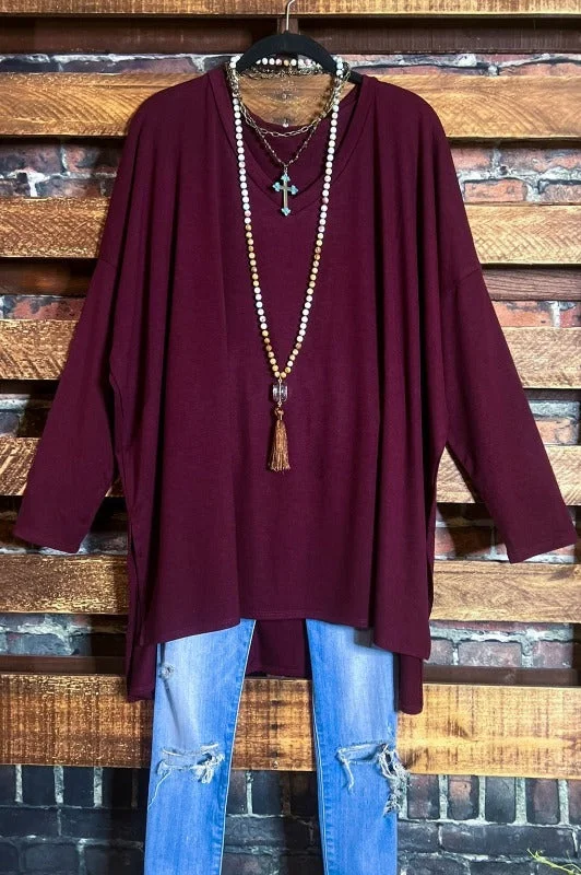 TunicTopSilverFOREVER PERFECTLY SIMPLE & OVERSIZED DARK BURGUNDY T-TUNIC