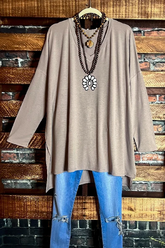 TunicTopBlazeFOREVER PERFECTLY SIMPLE & OVERSIZED T-TUNIC IN ASH MOCHA