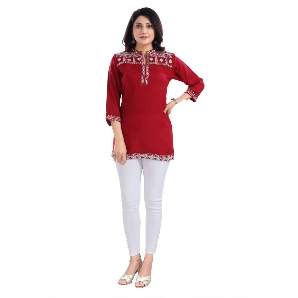 TunicTopUnicornGeneric Women's 3/4th Sleeve Viscose Tunic Short Top (Red)