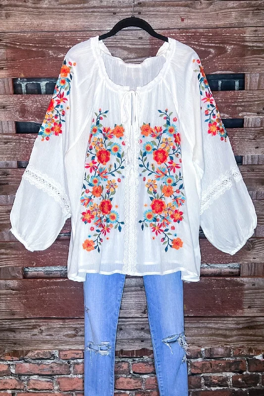 TunicTopGoldGive Me Good Times Boho Ivory Embroidered Floral Tunic