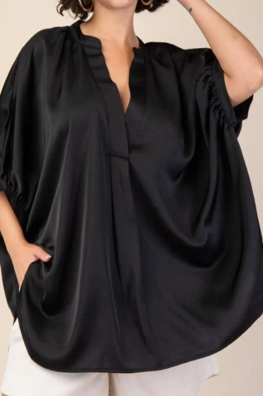 TunicTopGriffinGLAMOROUS CELEBRATION BLACK SATIN OVERSIZED TUNIC