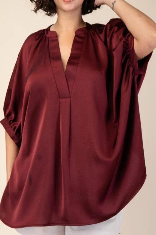 TunicTopHydraGLAMOROUS CELEBRATION DARK BURGUNDY SATIN OVERSIZED TUNIC