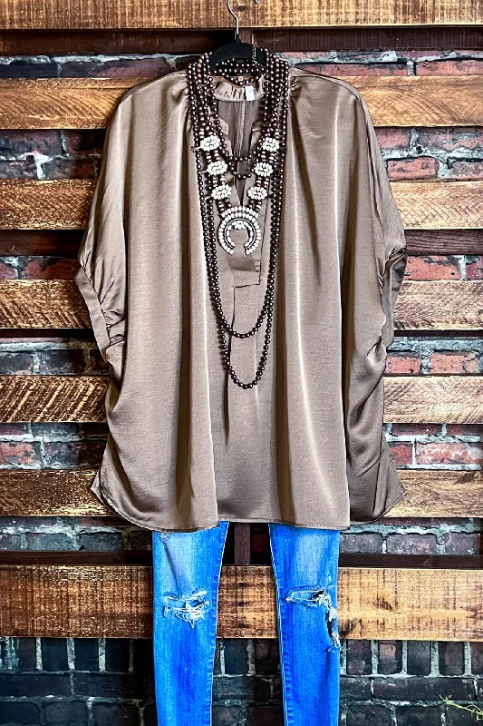 TunicTopCoreGLAMOROUS CELEBRATION MOCHA SATIN OVERSIZED TUNIC