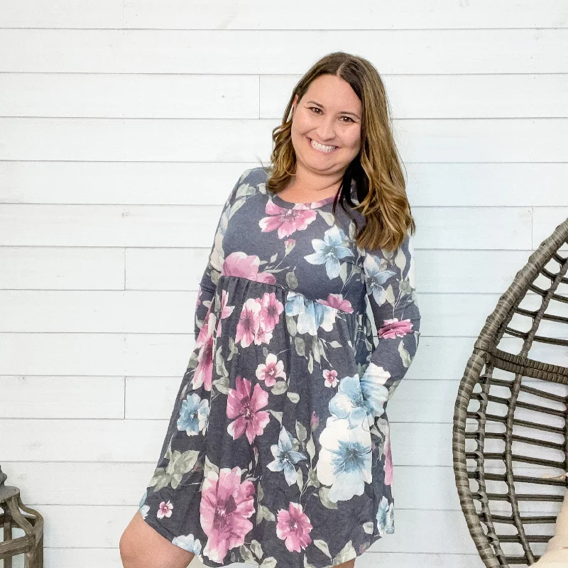 TunicTopSummit"Gracie" Floral Long Sleeve Babydoll Tunic