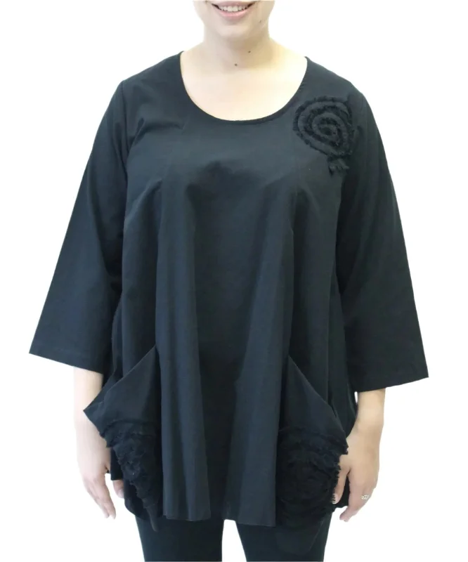 TunicTopQuasarHand Painted Cotton Swirl Swing Tunic, Black