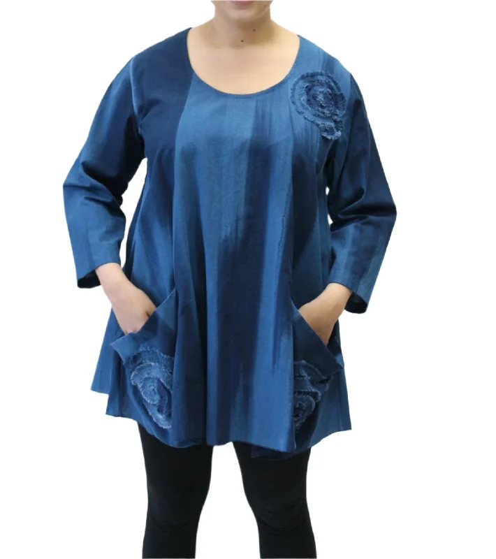 TunicTopInfinityHand Painted Cotton Swirl Swing Tunic, Blue Multi