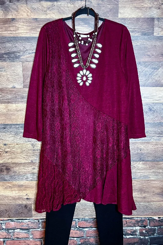 TunicTopCentaurI'M ETERNALLY YOURS BURGUNDY LACE EMBELLISHED DRESS TUNIC